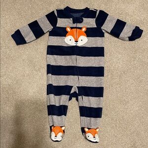 Carter's Navy & Gray Striped Footed One-Piece with Fox